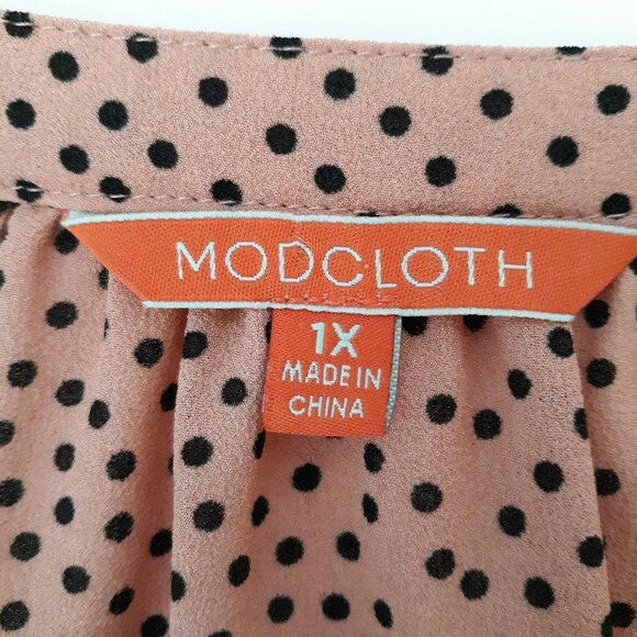 ModCloth Black Polka Dot on Peach V-Neck Tunic Blouse - Picture 5 of 7